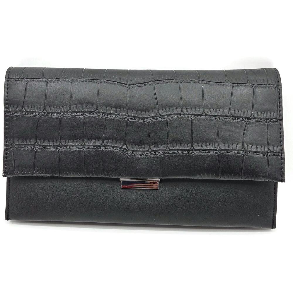 Black Faux Crocodile Clutch Shoulder Bag Chain Strap Evening Purse 10 x 6 inch